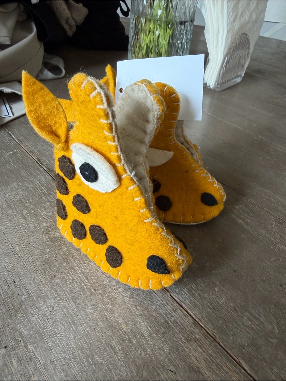 Kids Yellow Giraffe Felt Booties